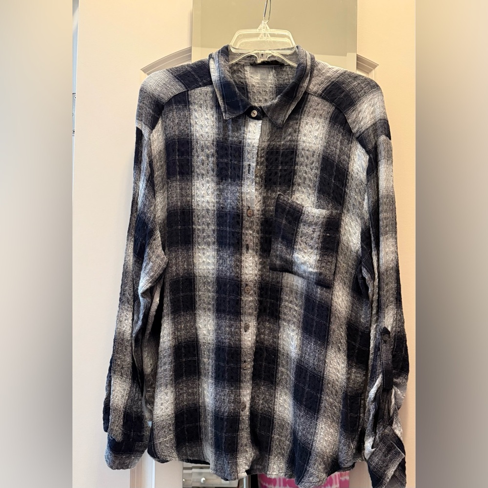 Jane and Delancey Navy and White Plaid Button Down Shirt